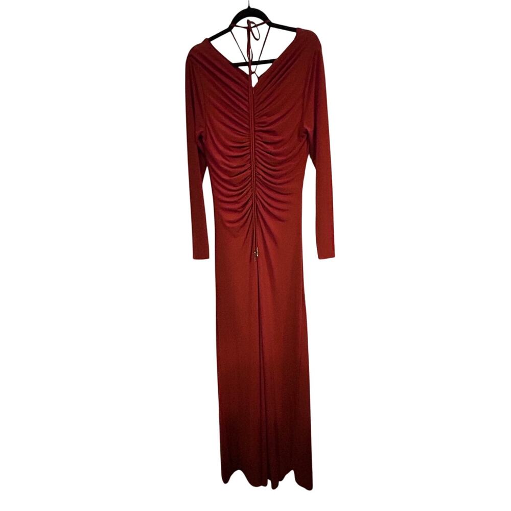 HALSTON $495 Baylee Rust Shirred Jersey Cutout Column Gown Size 12 - Picture 3 of 7